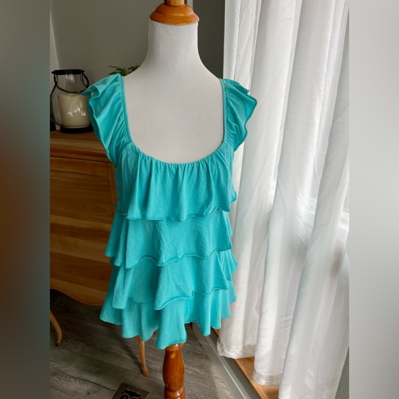 Express Turquoise Ruffled Tank Top- Size Small - Picture 4 of 8